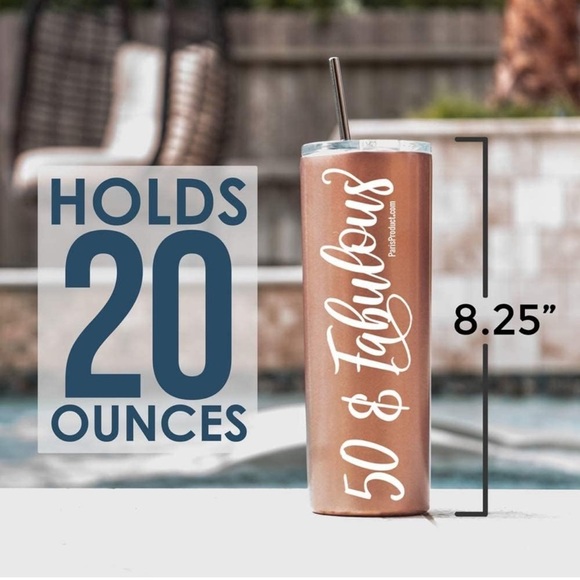 💕💕NEW IN BOX- “50 & FABULOUS” STAINLESS STEEL ROSE GOLD 20oz TUMBLER💕 - Picture 7 of 9